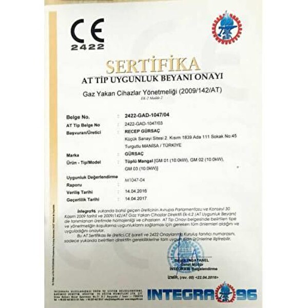 Gürsaç Tüplü Lav Taşlı 35x45 CM Mangal Seti