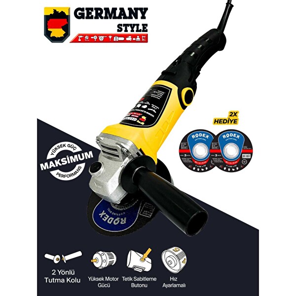Germany Style GRM-9803 Bakır Sargılı 125 MM Devir Ayarlı Spiral Avuç İçi Kesme ve Taşlama Makinesi