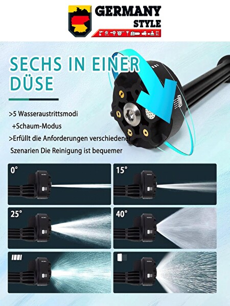 Germany Style Kömürsüz Motor Çift Akülü Bakır Sargılı Su Soğutmalı Profesyonel Yüksek Basınçlı Bahçe ve Oto Yıkama