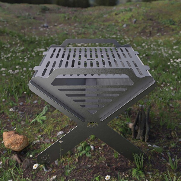 Kamp Ayısı X-Mangal Çelik Katlanabilir Izgara Çantalı Taşınabilir Mangal