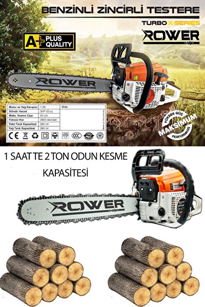 Rowermax 3 HP 50 CM 63 CC Palalı 36 Diş Zincir Benzinli Testere Ağaç Kesme Motoru