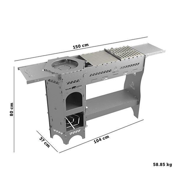 Kamp Ayısı ForgeOut Pro Sobalı ve Izgaralı Taşınabilir Çantalı Katlanabilir 3 MM Çelik Outdoor Mutfak Tezgahı