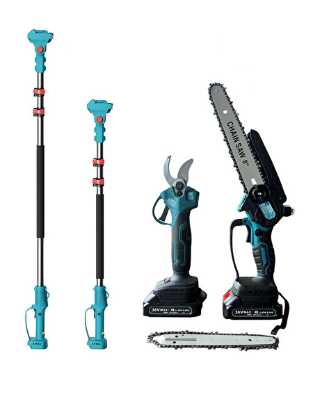 Germany Style TERA Teleskopik Uzatmalı Çift Akülü 36V 5000 Mah 2.5 Metre Yağlı Budama Testere ve Makas Seti