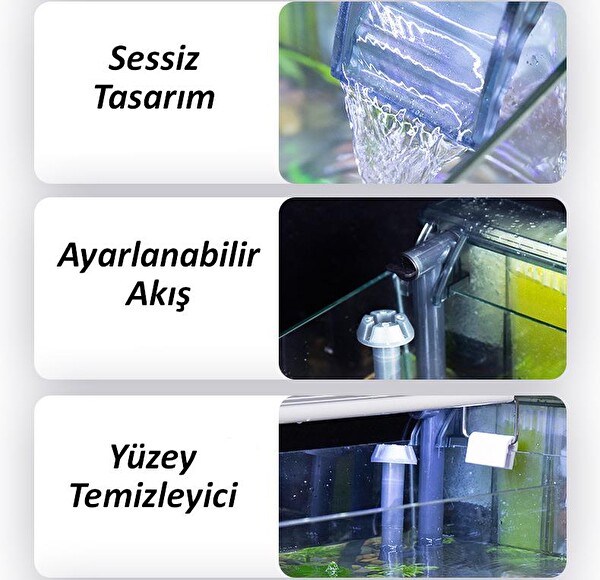 Valkyrie Askılı Şelale Akvaryum Filtre Kafa Motoru 3W 280L Yüzey Temizleyicili 3 Filtreli