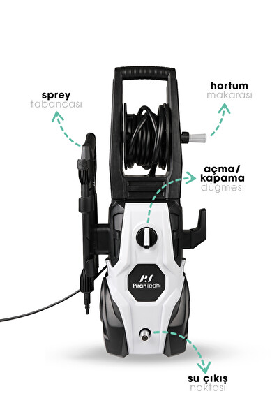 Pirantech VCR-100P Yüksek Basınçlı Oto Yıkama Makinesi - 150 Bar Hortumlu ve Sprey Tabancalı