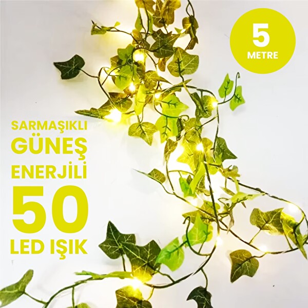 Upway 5 Metre Doğal Sarmaşık Yapraklı Su Geçirmez Dekoratif 50 LED Lamba