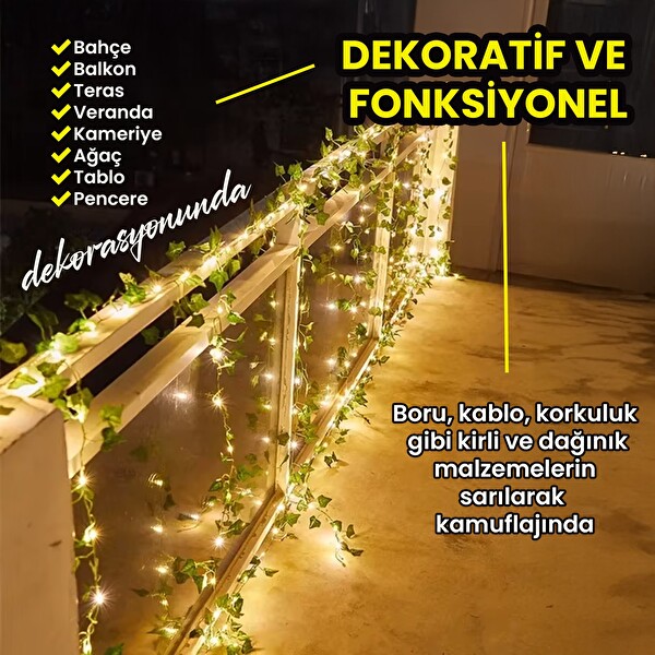 Upway 5 Metre Doğal Sarmaşık Yapraklı Su Geçirmez Dekoratif 50 LED Lamba