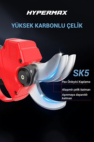 Hypermax Çift Akülü Çelik Şanzuman Göstergeli Şarjlı Dal Ağaç Kesme Bağ Budama Makası