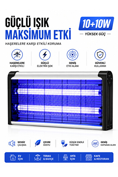Başkenttekno 20W Elektrikli UV Sinek Öldürücü Lamba Sessiz Haşere Kovucu İç ve Dış Mekan Uyumlu
