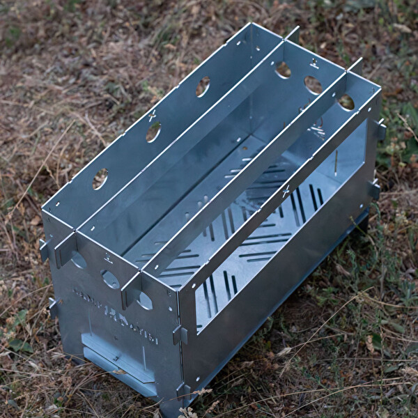 Kamp Ayısı PyroWide Geniş Katlanır 2MM Gri Galvaniz Çelik Çantalı 39.5x26.5x21 CM Metal Ateş Kutusu