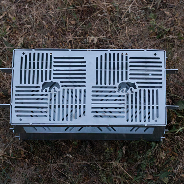 Kamp Ayısı PyroWide Geniş Katlanır 2MM Gri Galvaniz Çelik Çantalı 39.5x26.5x21 CM Metal Ateş Kutusu