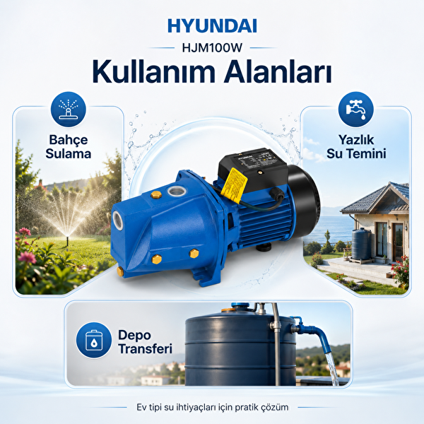 Hyundai HJM100W 1 HP 750 W 58 L/dk 47 M Basma Yüksekliği Elektrikli Su Pompası