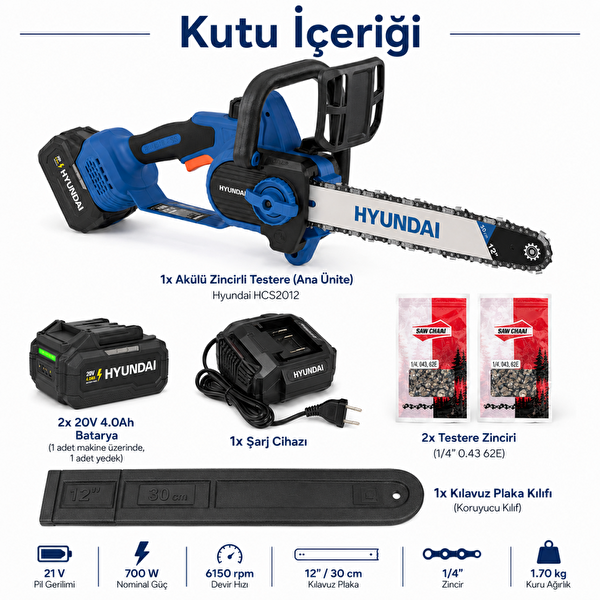 Hyundai HCS2012 21V 2x4.0Ah Bataryalı 12