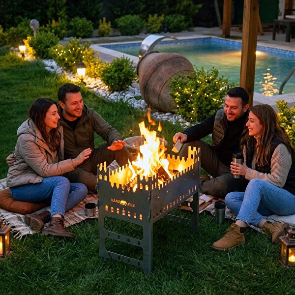 Kamp Ayısı CastleGrill 2 MM Galvaniz Çelik Katlanır 13 Şiş Kapasiteli Şiş Mangalı ve Ateş Çukuru