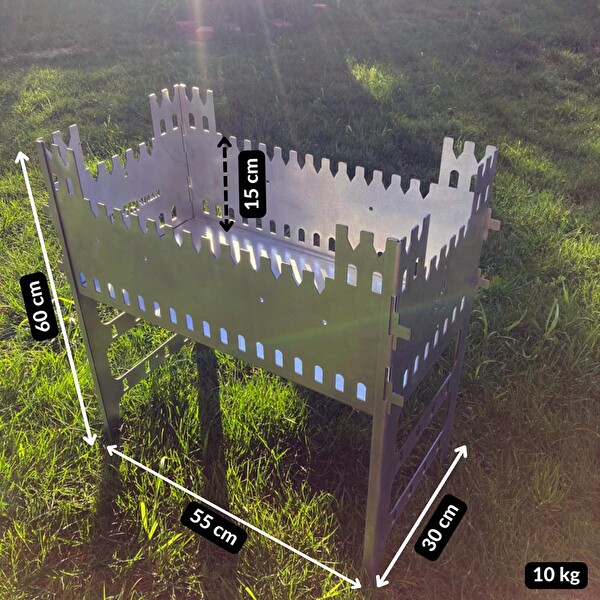 Kamp Ayısı CastleGrill 2 MM Galvaniz Çelik Katlanır 13 Şiş Kapasiteli Şiş Mangalı ve Ateş Çukuru