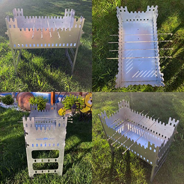 Kamp Ayısı CastleGrill 2 MM Galvaniz Çelik Katlanır 13 Şiş Kapasiteli Şiş Mangalı ve Ateş Çukuru