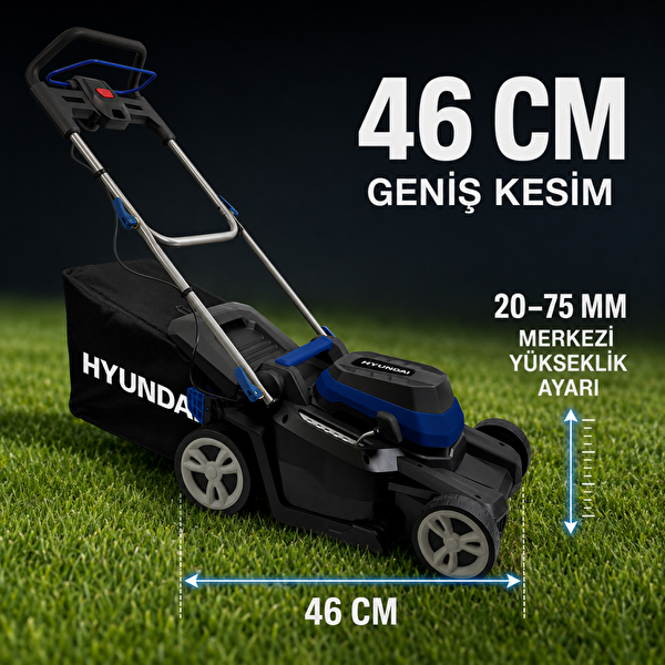 Hyundai C4608A 2000W 46 CM 55 L İtmeli Elektrikli Çim Biçme Makinesi