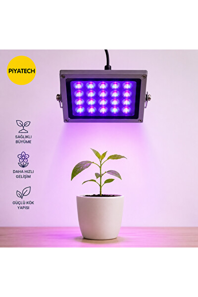 Piyatech 20W LED UV Lamba 10 Derece Lensli 180 × 140 MM Bitki Yetiştirme Projektörü