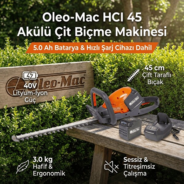 Oleo-Mac HCI45 Akülü Çit Biçme Makinesi 5.0 Ah Akü - Şarj Cihazı