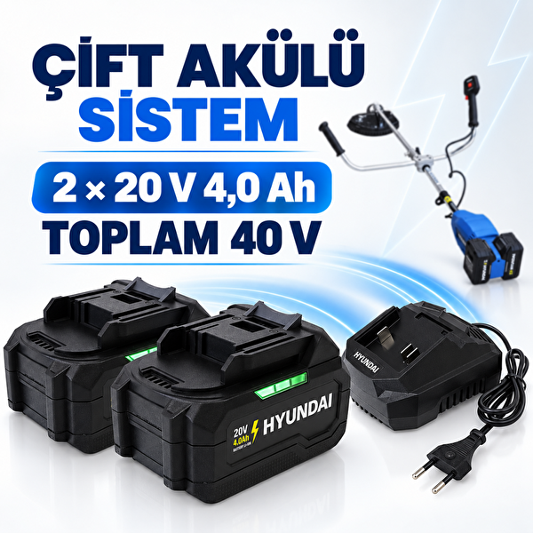 Hyundai HBC4038B 40 V 1600 W Çift Akülü 2x4 Ah 43 CM Akülü Tırpan