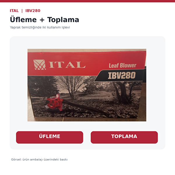 Ital IBV280 Benzinli Yaprak Üfleme ve Toplama Makinesi 27.2 CC 45 L