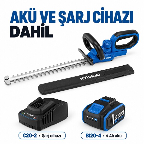 Hyundai HY20CHT 20V Max Akülü Çit Budama Seti 55 CM Bıçak 4 Ah Akü ve Şarj Dahil