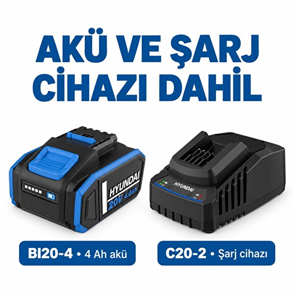 Hyundai HY20CPHT 20V Max Akülü Uzun Saplı Çit Budama Seti 4 Ah Akü ve Şarj Cihazı Dahil