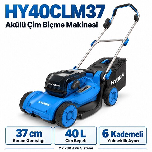 Hyundai 37 cm Akülü Çim Biçme ve Kenar Kesme Seti HY40CLM37 + HY20CGT 2x4 Ah Akü ve Şarj Dahil