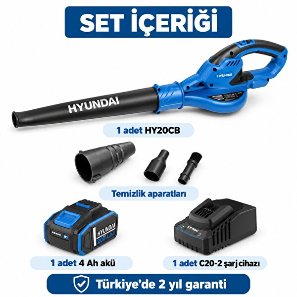 Hyundai HY20CB 20V Max Akülü Üfleme Seti 4 Ah Akü ve Şarj Dahil Temizlik Aparatlı