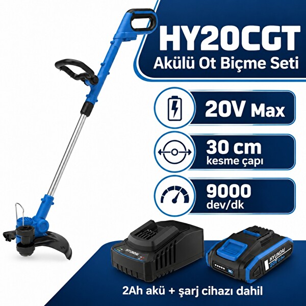Hyundai HY20CGT 20V Akülü Ot Biçme ve Çim Kenar Kesme Seti 30 CM 2Ah Akü ve Şarj Dahil