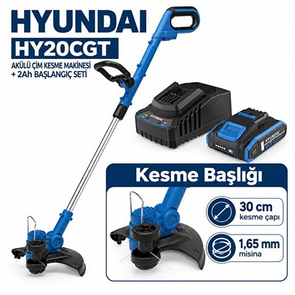 Hyundai HY20CGT 20V Akülü Ot Biçme ve Çim Kenar Kesme Seti 30 CM 2Ah Akü ve Şarj Dahil
