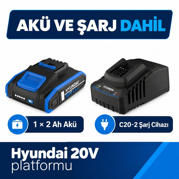 Hyundai HY20CHT 20V Akülü Çit Budama Makinesi 55 CM 2 Ah Akü ve Şarj Cihazı Dahil