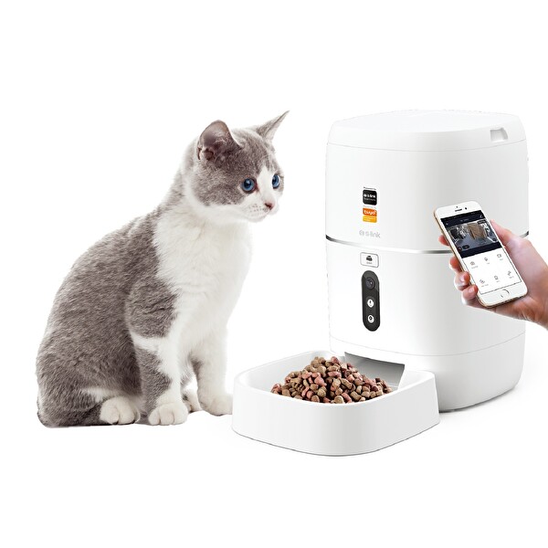 S-Link SL-23 3 MP Kameralı İki Yönlü Ses WiFi 6 L Akıllı Kedi Köpek Besleyici Otomatik Yem Kabı