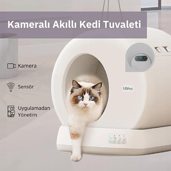 UBPet C10 Pro Entegre Kameralı Mobil Uygulama Kontrolü Akıllı Sensör Geniş Hacim Akıllı Kedi Tuvaleti - Koku Hediye