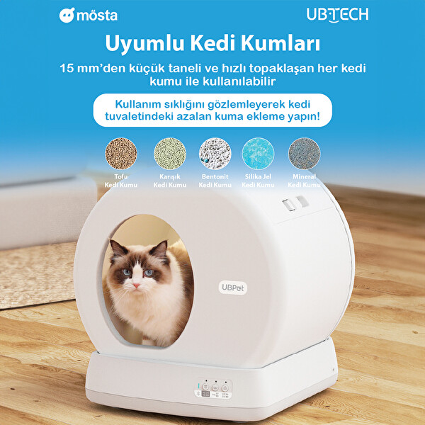 UBPet C10 Pro Entegre Kameralı Mobil Uygulama Kontrolü Akıllı Sensör Geniş Hacim Akıllı Kedi Tuvaleti - Koku Hediye