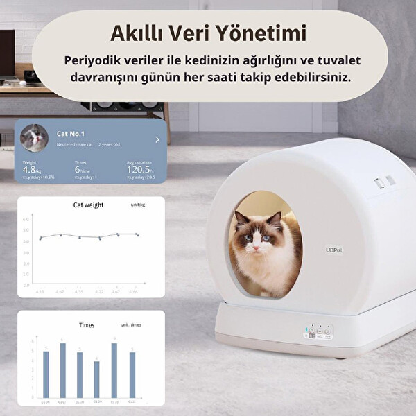 UBPet C10 Pro Entegre Kameralı Mobil Uygulama Kontrolü Akıllı Sensör Geniş Hacim Akıllı Kedi Tuvaleti - Koku Hediye