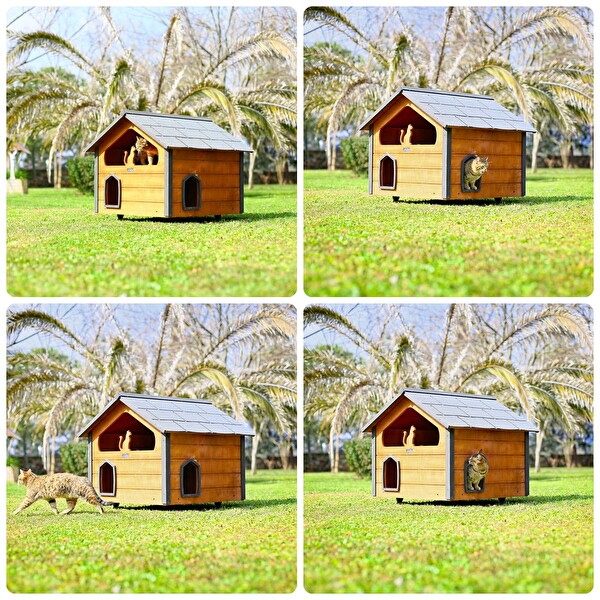 Mandu Ahşap Teraslı Dublex Kedi Evi