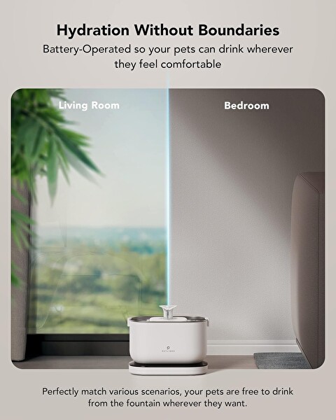 Petlibro Kablosuz Pille Çalışan Beyaz Evcil Hayvan Çeşmesi