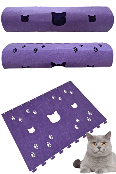 Next Craft Kedi Tüneli Oyuncağı 1. Kalite 3MM Keçeden Geçmeli 98 CM Kedi ve Pati Figürlü Mor