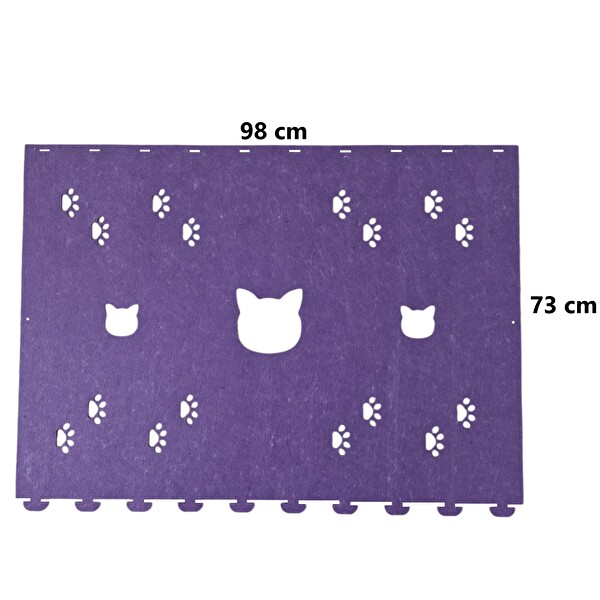 Next Craft Kedi Tüneli Oyuncağı 1. Kalite 3MM Keçeden Geçmeli 98 CM Kedi ve Pati Figürlü Mor