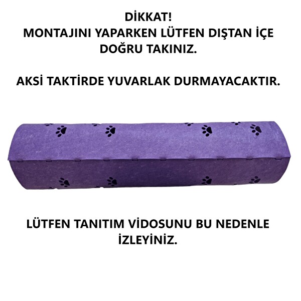 Next Craft Kedi Tüneli Oyuncağı 1. Kalite 3MM Keçeden Geçmeli 98 CM Kedi ve Pati Figürlü Mor