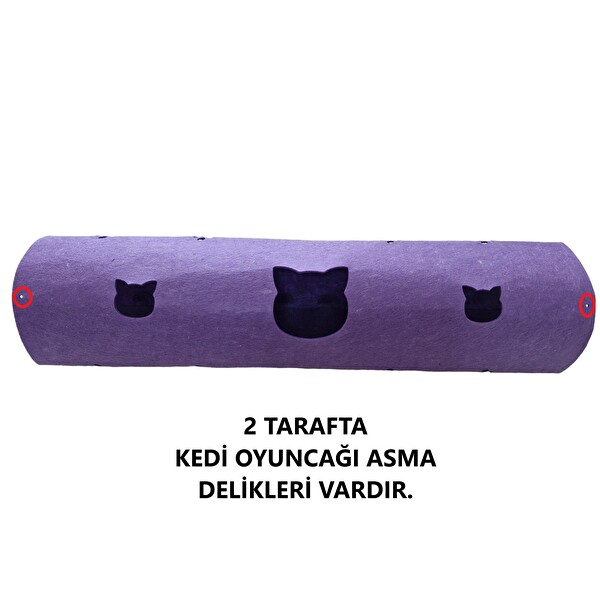 Next Craft Kedi Tüneli Oyuncağı 1. Kalite 3MM Keçeden Geçmeli 98 CM Kedi ve Pati Figürlü Mor