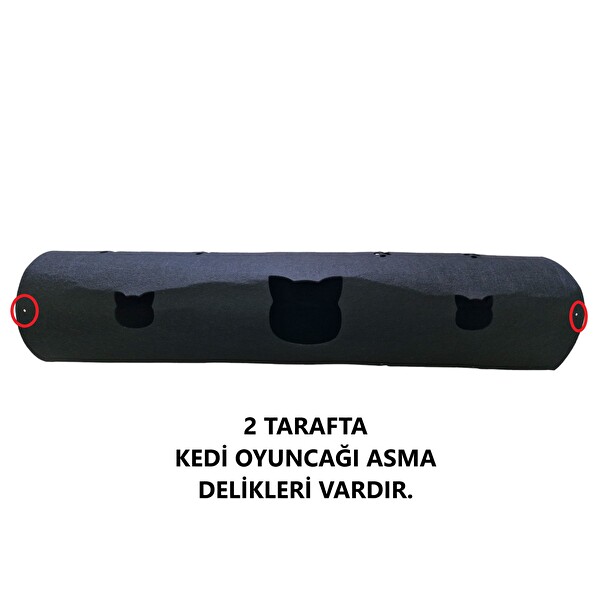 Next Craft Kedi Tüneli Oyuncağı 1. Kalite 3MM Keçeden Geçmeli 98 CM Kedi ve Pati Figürlü Siyah