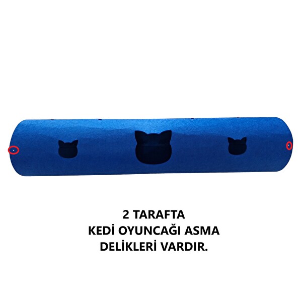 Next Craft Kedi Tüneli Oyuncağı 1. Kalite 3MM Keçeden Geçmeli 98 CM Kedi ve Pati Figürlü Mavi