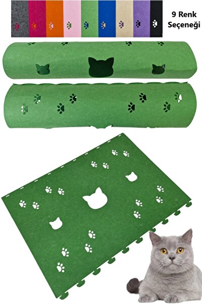 Next Craft Kedi Tüneli Oyuncağı 1. Kalite 3MM Keçeden Geçmeli 98 CM Kedi ve Pati Figürlü Yeşil