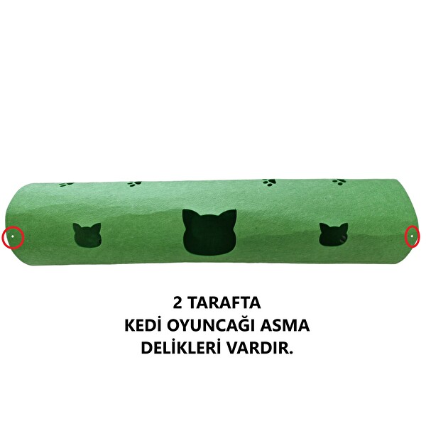 Next Craft Kedi Tüneli Oyuncağı 1. Kalite 3MM Keçeden Geçmeli 98 CM Kedi ve Pati Figürlü Yeşil