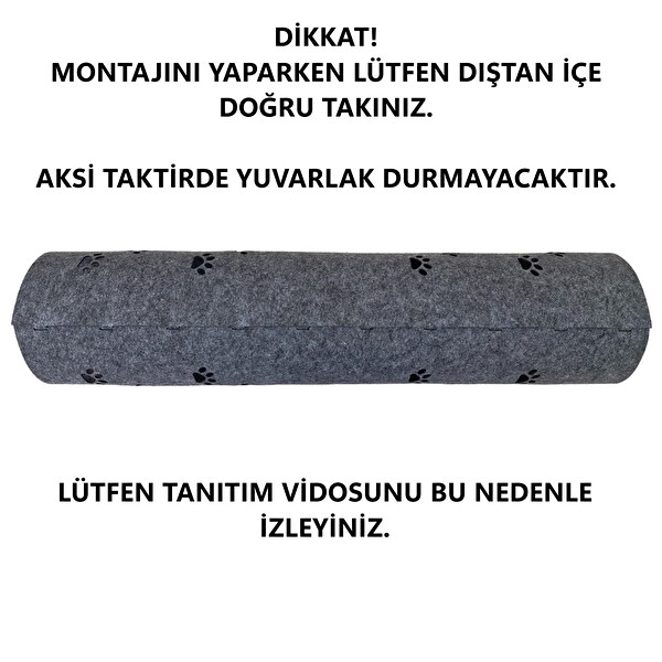 Next Craft Kedi Tüneli Oyuncağı 1. Kalite 3MM Keçeden Geçmeli 98 CM Kedi ve Pati Figürlü Gri