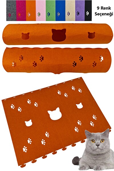 Next Craft Kedi Tüneli Oyuncağı 1. Kalite 3MM Keçeden Geçmeli 98 CM Kedi ve Pati Figürlü Turuncu