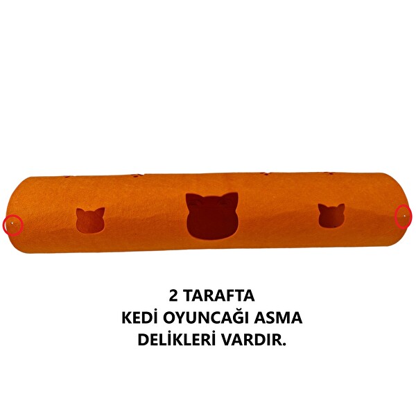 Next Craft Kedi Tüneli Oyuncağı 1. Kalite 3MM Keçeden Geçmeli 98 CM Kedi ve Pati Figürlü Turuncu