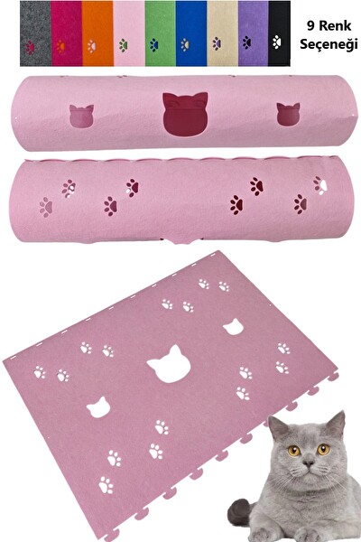 Next Craft Kedi Tüneli Oyuncağı 1. Kalite 3MM Keçeden Geçmeli 98 CM Kedi ve Pati Figürlü Pembe